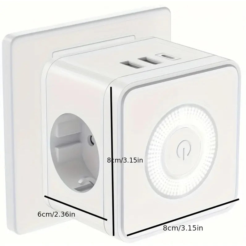 Cube Multifunctional Socket 3x USB LED Night Light White