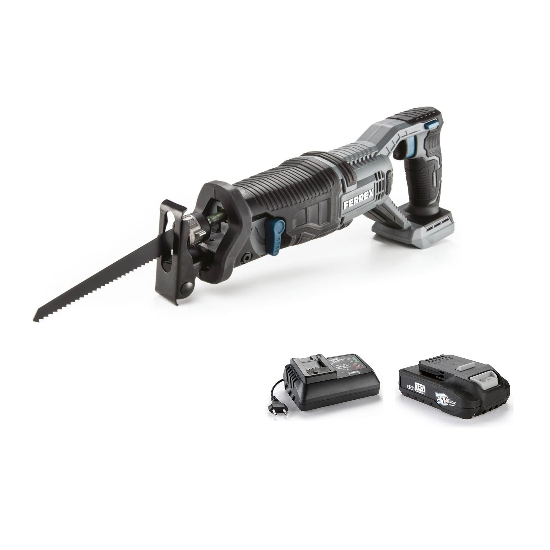 FERREX WWS-ASS20-L01 20V 2Ah Cordless Reciprocating Saw with Battery and Charger