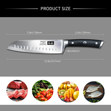 SHAN ZU Classic 7" Santoku Knife Sharp Fine Clean