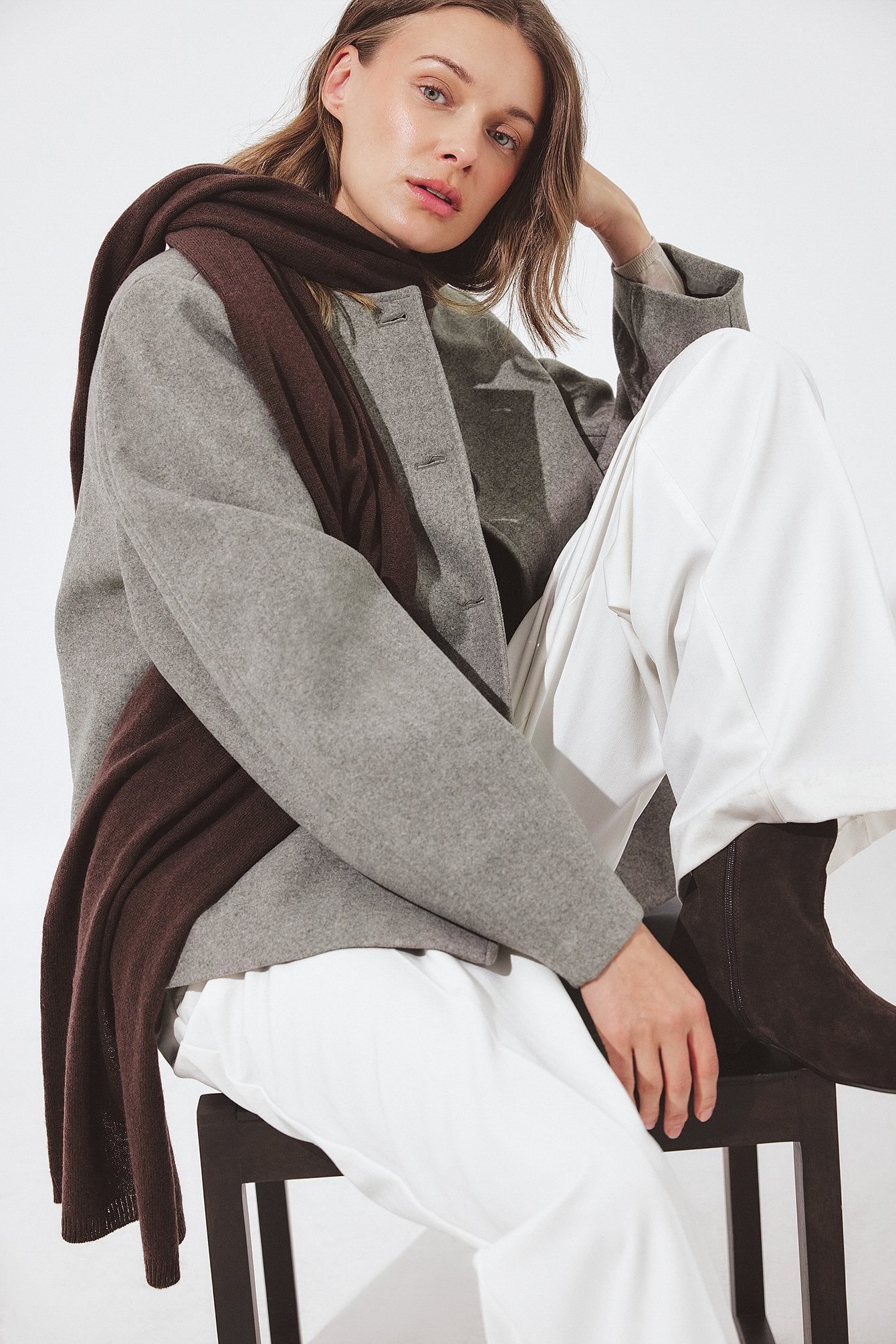 Chic Grey Rounded Sleeve Short Coat - Women's Stylish Button-Front Jacket