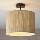 Natural Seagrass Matt Black Semi-Flush Low Ceiling Light 10W LED
