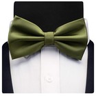 Olive Green Men's Solid Pre-tied Bow Tie with Pocket Square