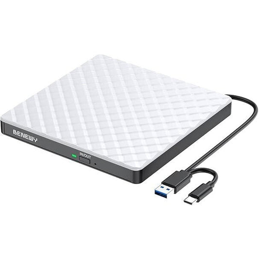 BENEWY SY879 White USB‑C External CD/DVD Drive for PC