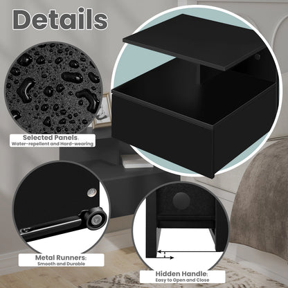 WOLTU Floating Wall-Mounted Nightstand with Drawer and Shelf – Black