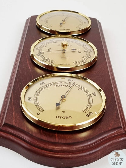 Mahogany 33cm Weather Station with Barometer, Thermometer & Hygrometer