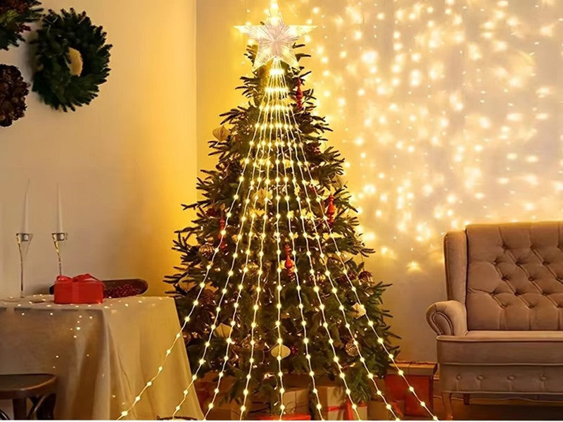Christmas Waterfall Fairy String Lights With Star Topper 2m