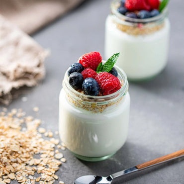 LACOR 7-Piece Transparent Glass Yogurt Jar Set with White Lids