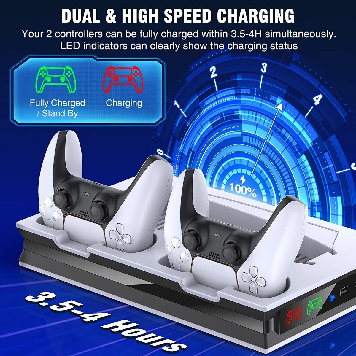 Vertical Cooling Stand and Dual Controller Charging Station for PS5