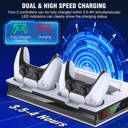Vertical Cooling Stand and Dual Controller Charging Station for PS5