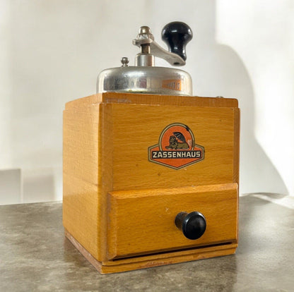 Vintage German Wooden Hand-Crank Coffee Grinder by Zassenhaus