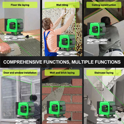 16-Line Self-Leveling Green Laser Level Tool with Rotary Measure