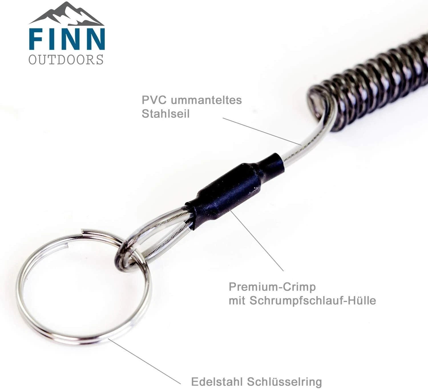 2er Spiralkabel, Schlüsselanhänger, Sicherungsband, Sicherungsseil & Karabiner Set