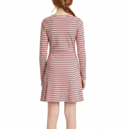 Art Class Girls Orange Neapolitan Stripe Long Sleeve Skater Dress Large