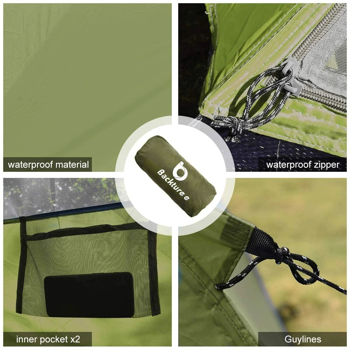 Portable Retractable Beach Shelter Waterproof UV-Resistant 3-Person Green