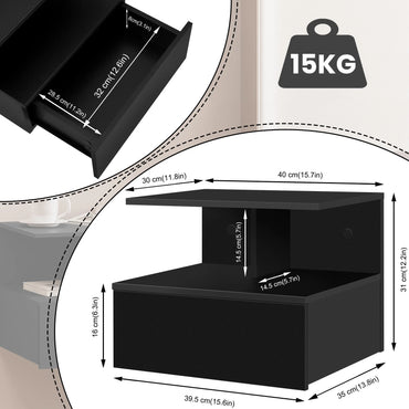 WOLTU Floating Wall-Mounted Nightstand with Drawer and Shelf – Black