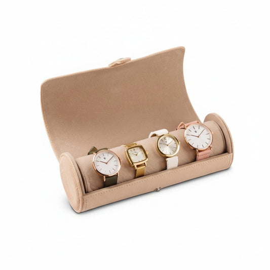 Auriol Beige Polyester Watch Roll with Removable Cushions, Holds Four