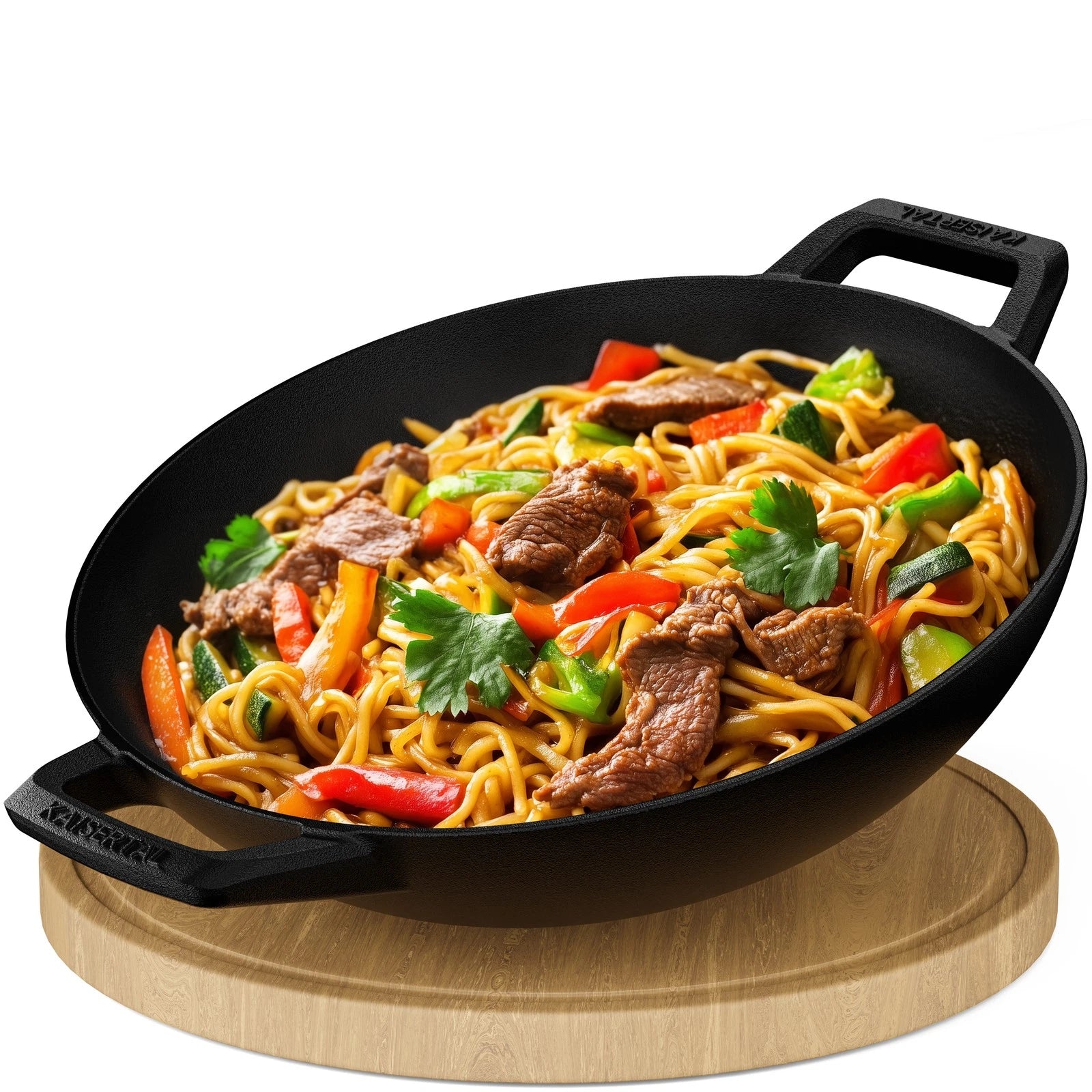Kaisertal 32cm Cast Iron Induction Wok with Flat Bottom