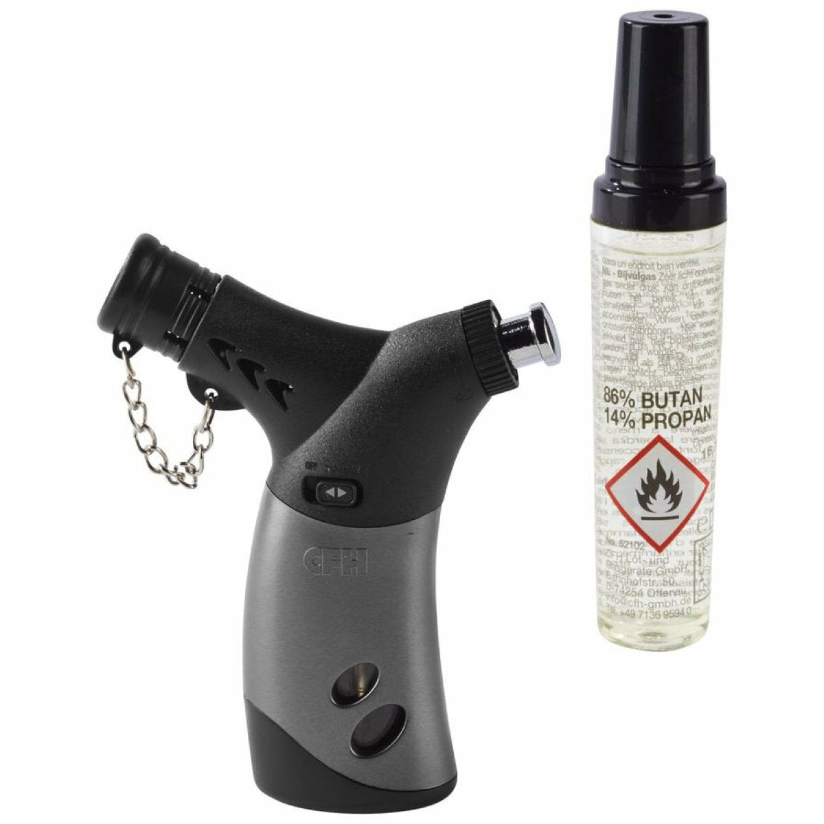 CFH TURBO Mini Gas Lighter Set with 16.7 ml Refill Gas Grey