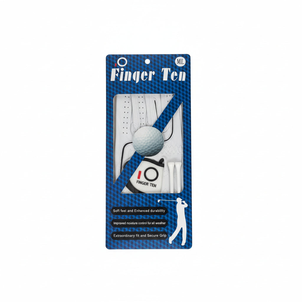 Finger Ten White Cotton Golf Glove Right Hand ML