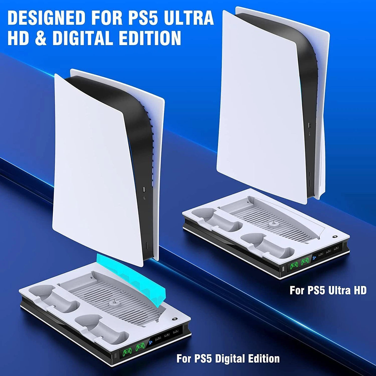 Vertical Cooling Stand and Dual Controller Charging Station for PS5