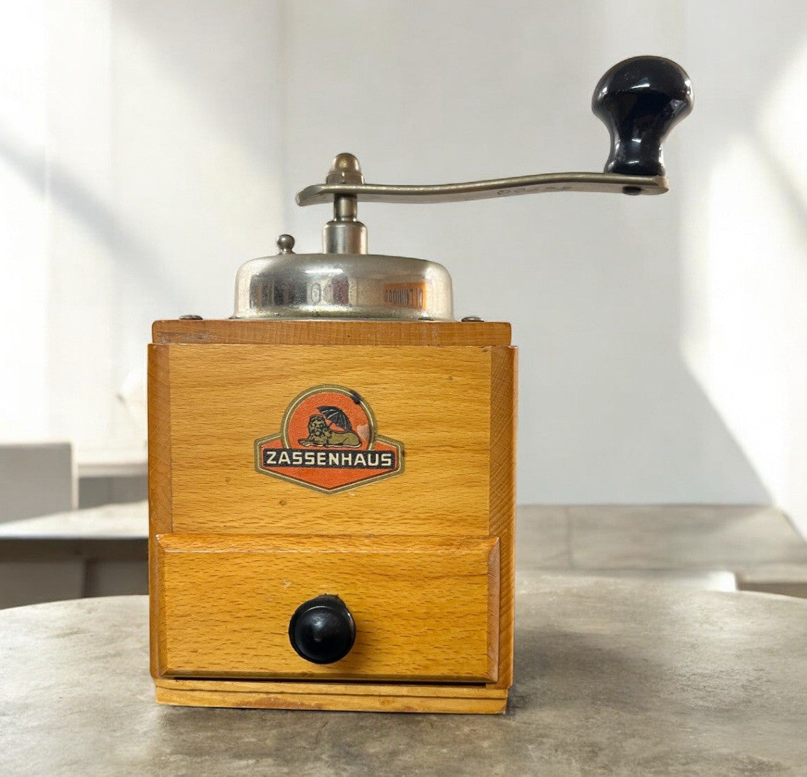 Vintage German Wooden Hand-Crank Coffee Grinder by Zassenhaus