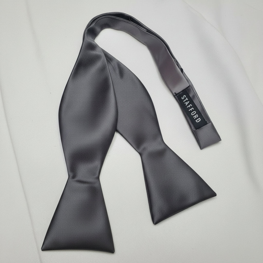 Stafford Gray Solid Bow Tie – Adjustable Polyester for Men