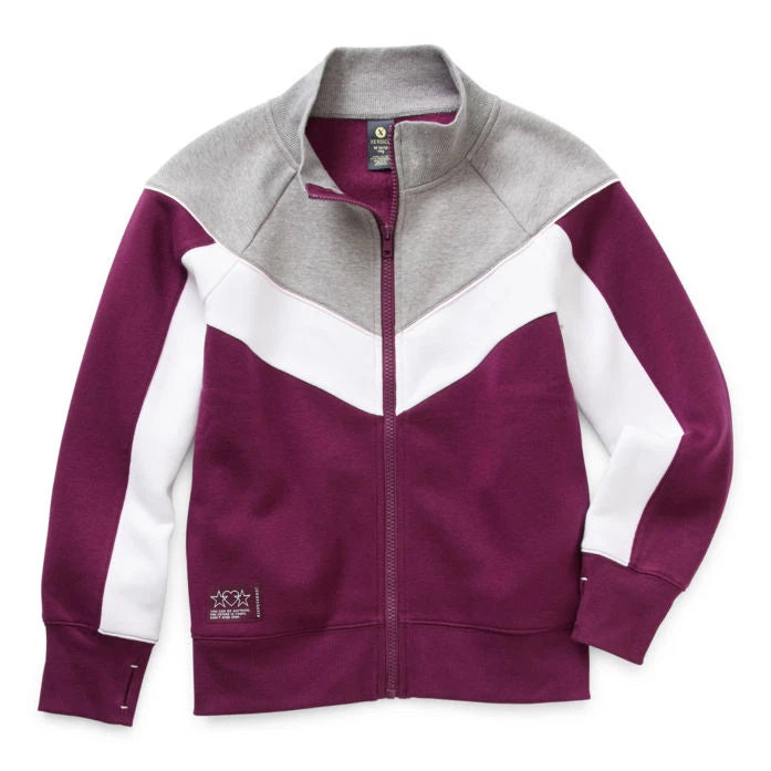 Xersion Girls Full Zip Fleece Jacket Gray Purple L