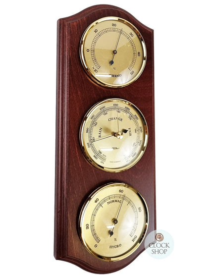 Mahogany 33cm Weather Station with Barometer, Thermometer & Hygrometer