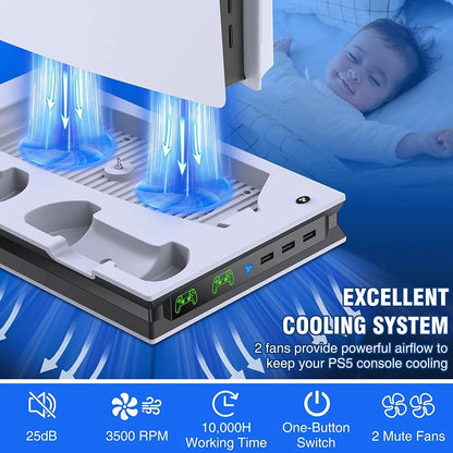 Vertical Cooling Stand and Dual Controller Charging Station for PS5