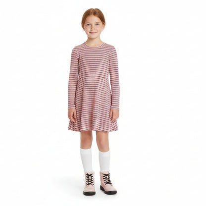 Art Class Girls Orange Neapolitan Stripe Long Sleeve Skater Dress Large