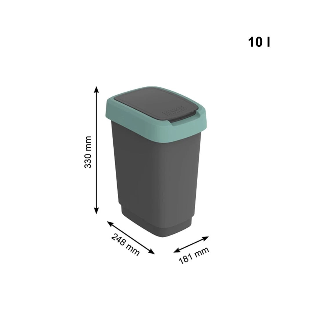 Rotho Green Twist Trash Bin 10L – Durable Plastic Waste Container