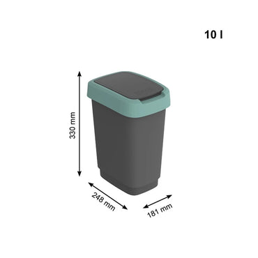 Rotho Green Twist Trash Bin 10L – Durable Plastic Waste Container