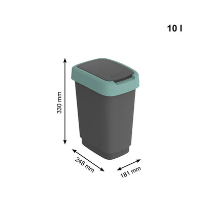 Rotho Green Twist Trash Bin 10L – Durable Plastic Waste Container