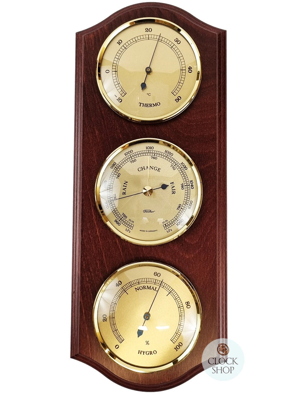 Mahogany 33cm Weather Station with Barometer, Thermometer & Hygrometer