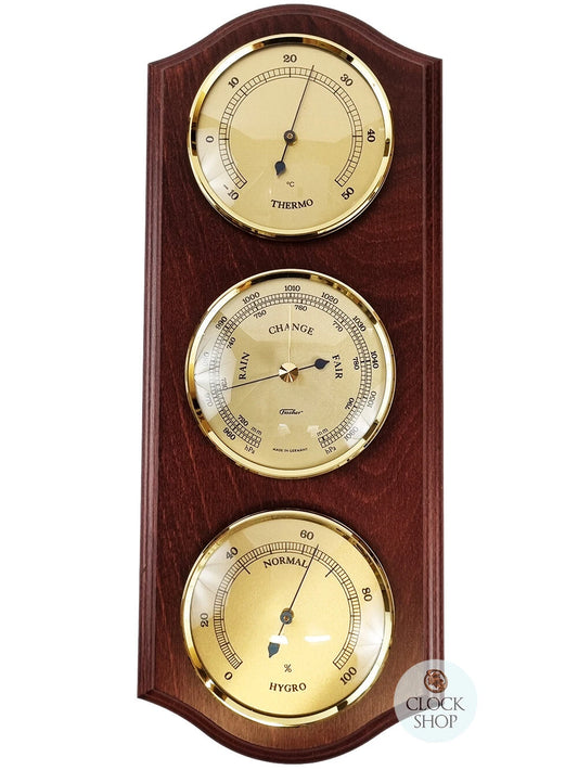 Mahogany 33cm Weather Station with Barometer, Thermometer & Hygrometer