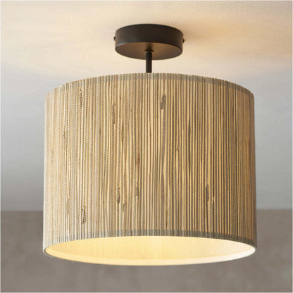 Natural Seagrass Matt Black Semi-Flush Low Ceiling Light 10W LED