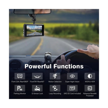 Miden S7 2.5K Dual Dash Cam Front and Rear with 64GB SD Card