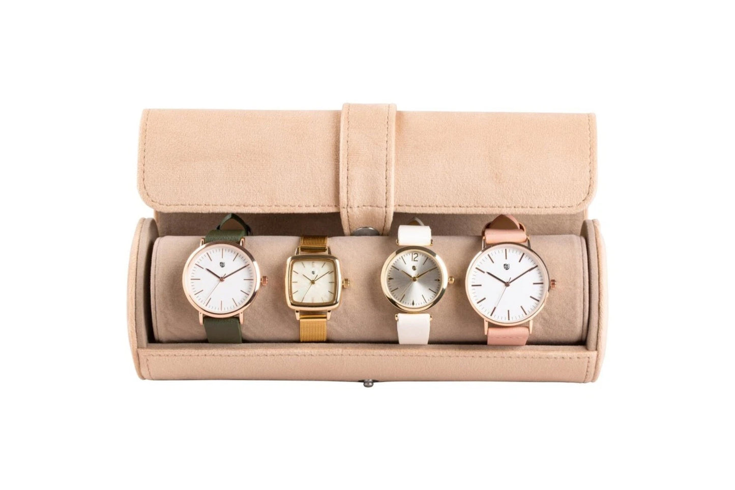 Auriol Beige Polyester Watch Roll with Removable Cushions, Holds Four