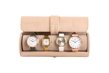 Auriol Beige Polyester Watch Roll with Removable Cushions, Holds Four