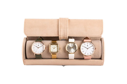 Auriol Beige Polyester Watch Roll with Removable Cushions, Holds Four