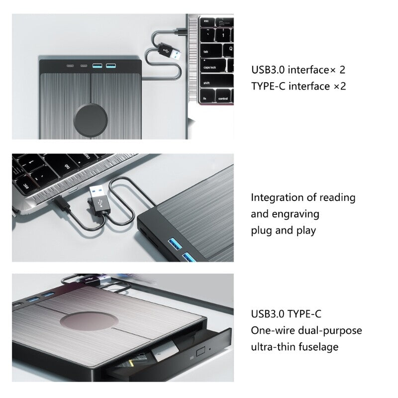 USB 3.0 External DVD Burner Type-C Portable Writer for PC Laptop