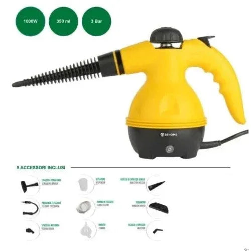 1000W Ergonomic Handle Portable Yellow Steam Cleaner with 9 Accessories - Gomix Brands Outlet
