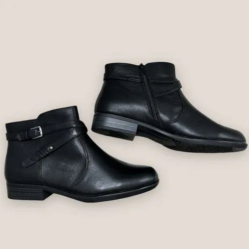 YUU Women's Leather Booties with Buckle Detail - Gomix Brands Outlet