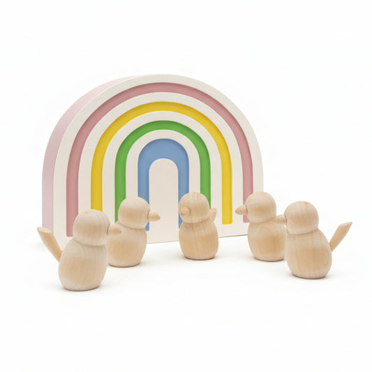 Unpainted wooden birds (set of 5)