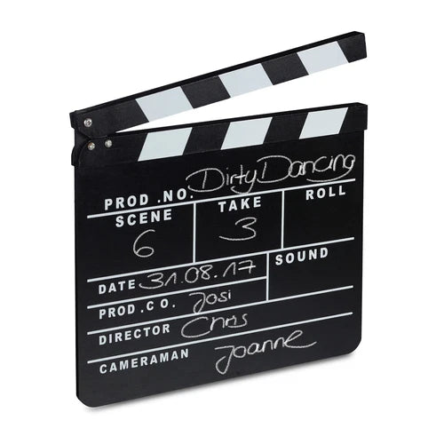 Black Wooden Film Clapboard with Clear White Markings – Compact 30×26 cm Production Slate