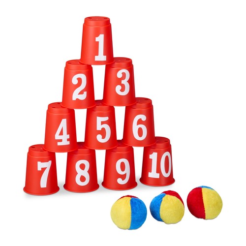 Relaxdays Red Can Throw Ball Game Set for Kids