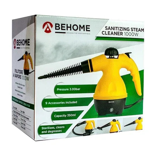 1000W Ergonomic Handle Portable Yellow Steam Cleaner with 9 Accessories - Gomix Brands Outlet