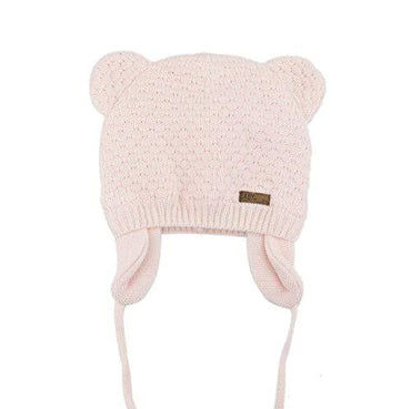 Cute Bear Fleece-Lined Earflap Baby Hat Light Pink