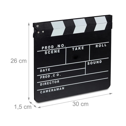 Black Wooden Film Clapboard with Clear White Markings – Compact 30×26 cm Production Slate