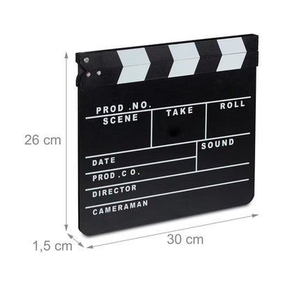 Black Wooden Film Clapboard with Clear White Markings – Compact 30×26 cm Production Slate